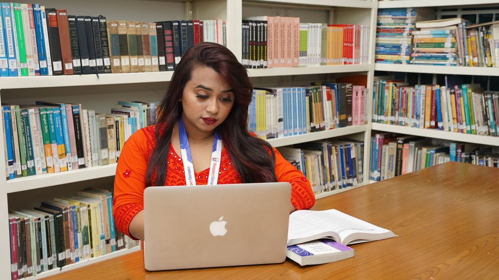 A student working in the library